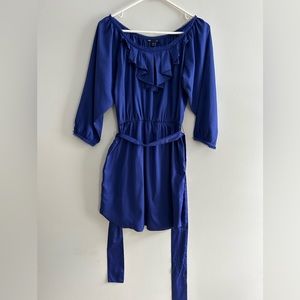 Gap Royal Blue 3/4 Sleeve Mini Dress with Cinched Waist, Eyelash Trim